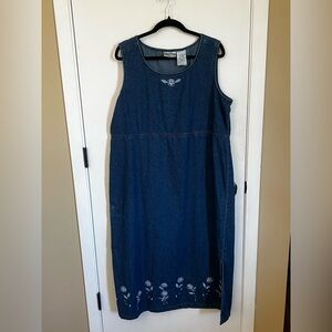 Erika Dark Blue Denim Midi Dress with Embroidered Hem